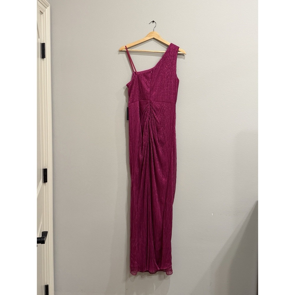 Adrianna Papell Stardust One-Shoulder Gathered Gown Magenta Pink Size 10 - Picture 4 of 16